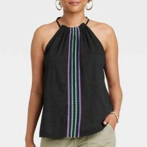 NWT Knox Rose Black Woven Halter Tank Top in Size XL